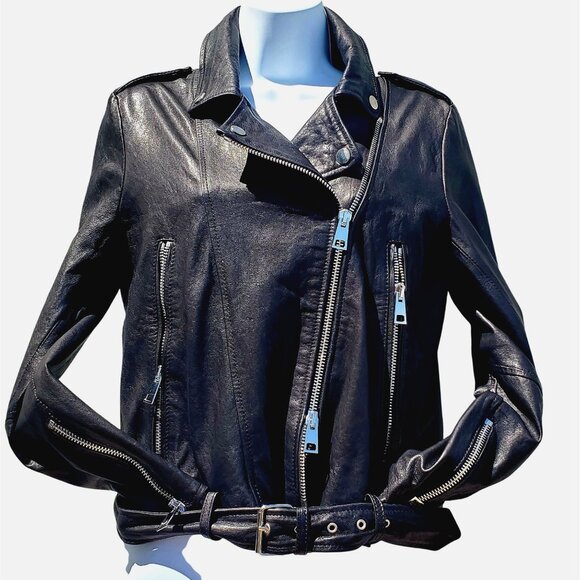 Hipchik Couture Rhinestone Crystal Love Black Lambskin Leather Jacket S M Moto - Picture 6 of 12